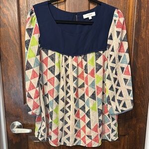 Umgee Sheer Relaxed Boho Blouse with Geometric Print